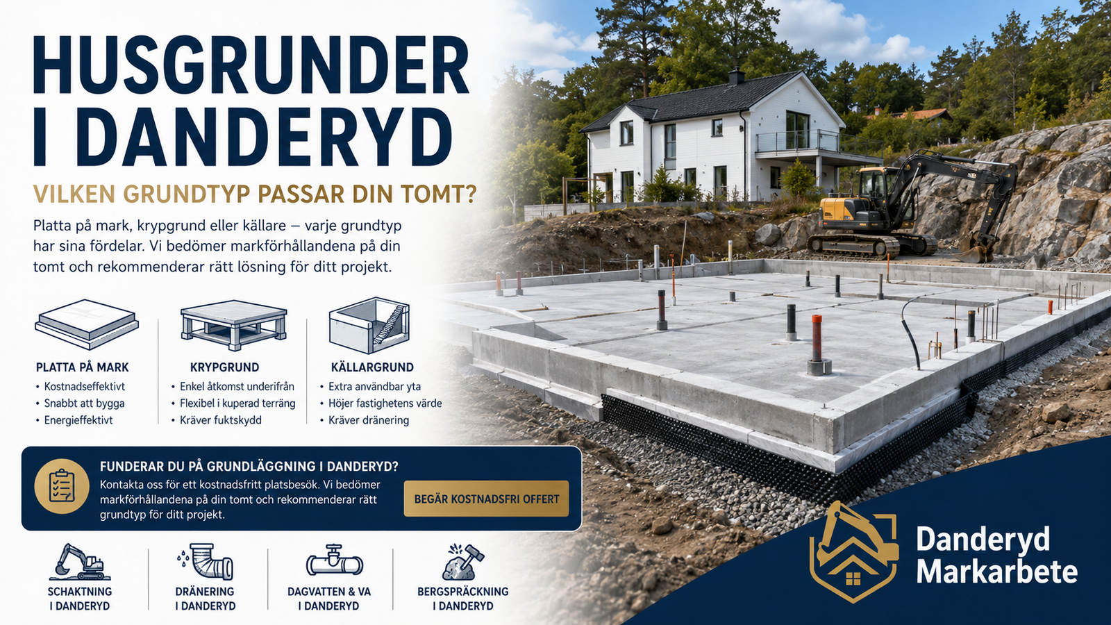 husgrunder i Danderyd – grundläggning och betongplatta för villa