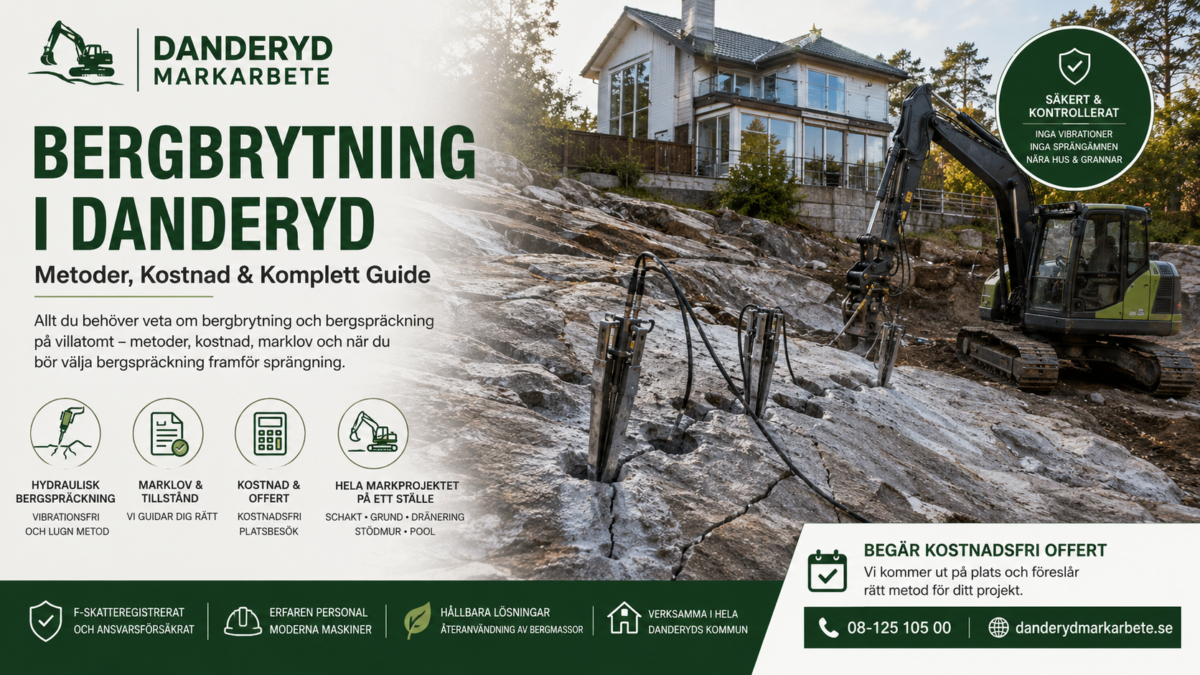 bergbrytning på villatomt i Danderyd – hydraulisk metod